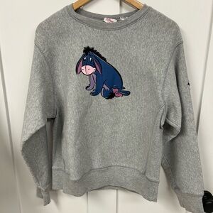 Disney Eeyore crewneck gray sweater medium long sleeve embroidery